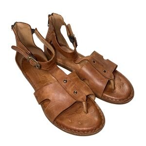 Born Womens Leather Gladiator Sandals Tan Brown Zipper Back Size 9 40.5 Classic